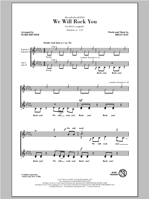 Produktgalerie: Seite 1 von 1 We Will Rock You (arr. Mark Brymer), Queen, Chor