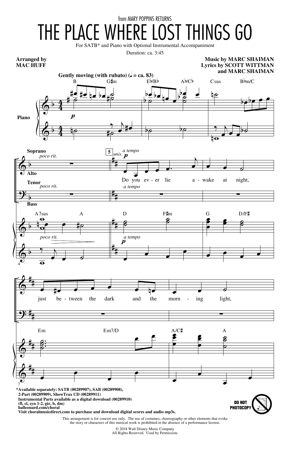 Product picture to: The Place Where Lost Things Go (from Mary Poppins Returns) (arr. Mac Huff)
