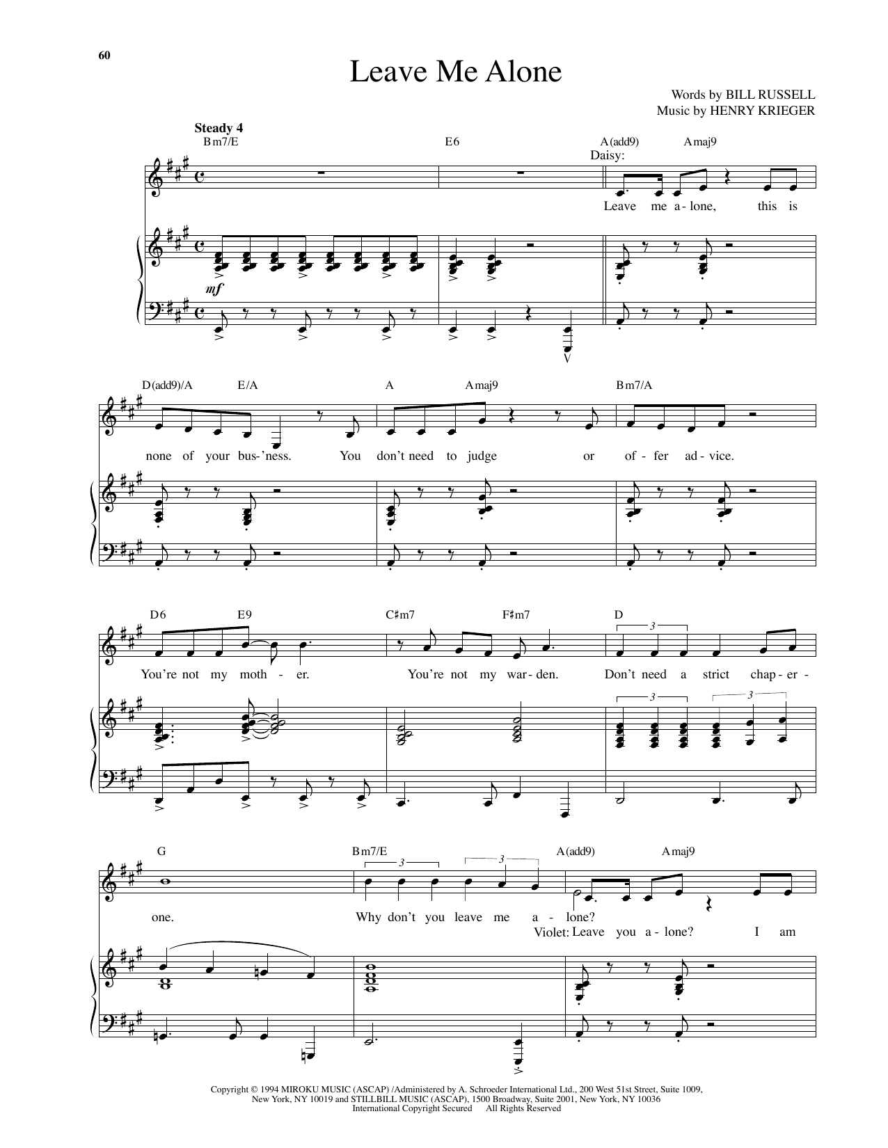 Produktgalerie: Seite 1 von 1 Leave Me Alone (from Side Show), Henry Krieger, Gesang, Klavier