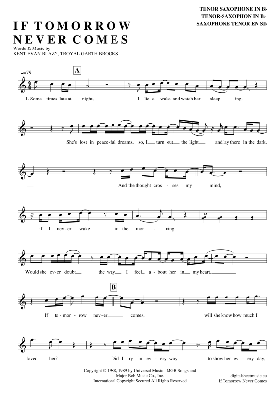 Product gallery: Page 1 of 4 If Tomorrow Never Comes , Keatin, Ronan, Tenor Saxophone