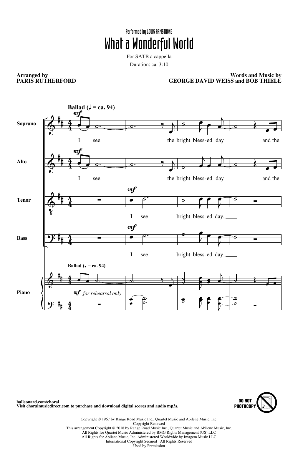 Product picture to: What A Wonderful World (arr. Paris Rutherford)