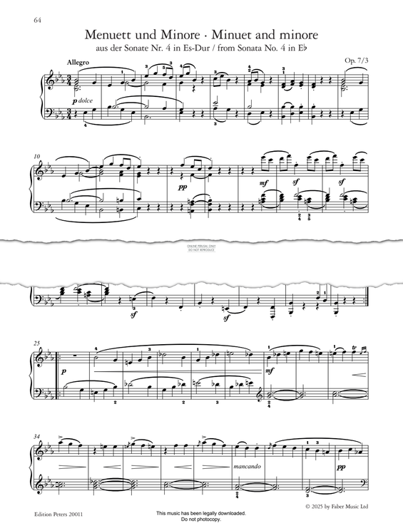 Produktgalerie: Seite 1 von 1 Minuet and minore (3rd movt from Sonata No. 4, Op. 7), Ludwig van Beethoven, Klavier