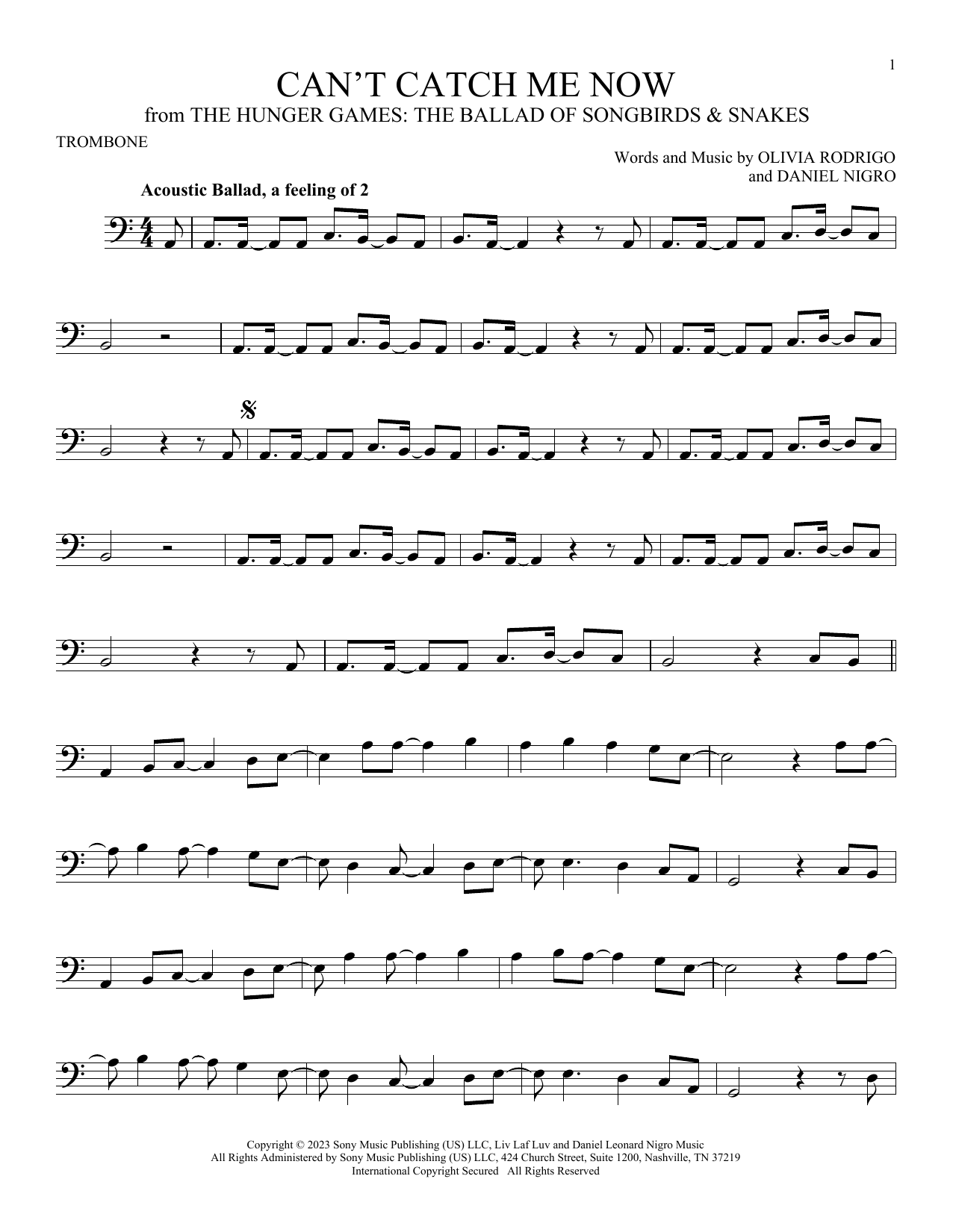 Product gallery: Page 1 of 1 Can't Catch Me Now (from The Hunger Games: The Ballad Of Songbirds & Snakes), Olivia Rodrigo