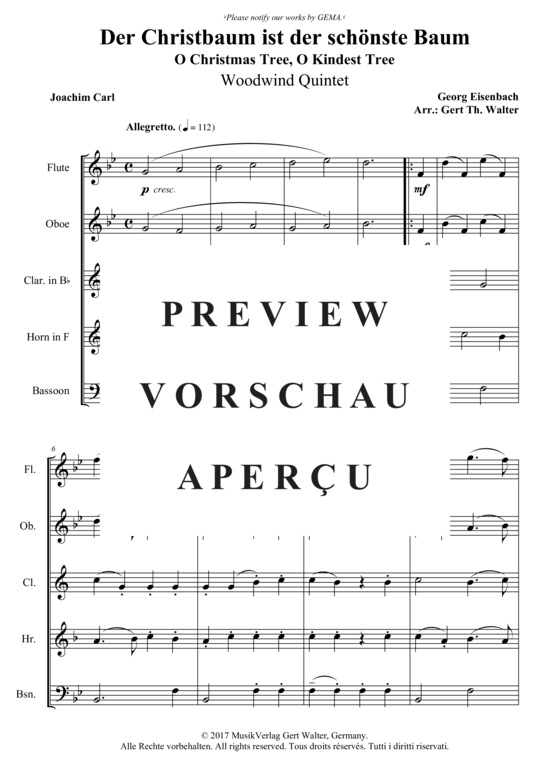 Produktgalerie: Seite 2 von 3 Der Christbaum ist der schönste Baum , , (Holzbläserquintett)