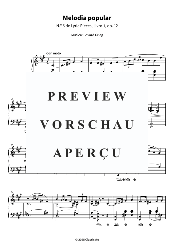 Product gallery: Page 5 of 6 Melodia popular - N.º 5 de Lyric Pieces, Livro 1, op. 12, , Piano Solo