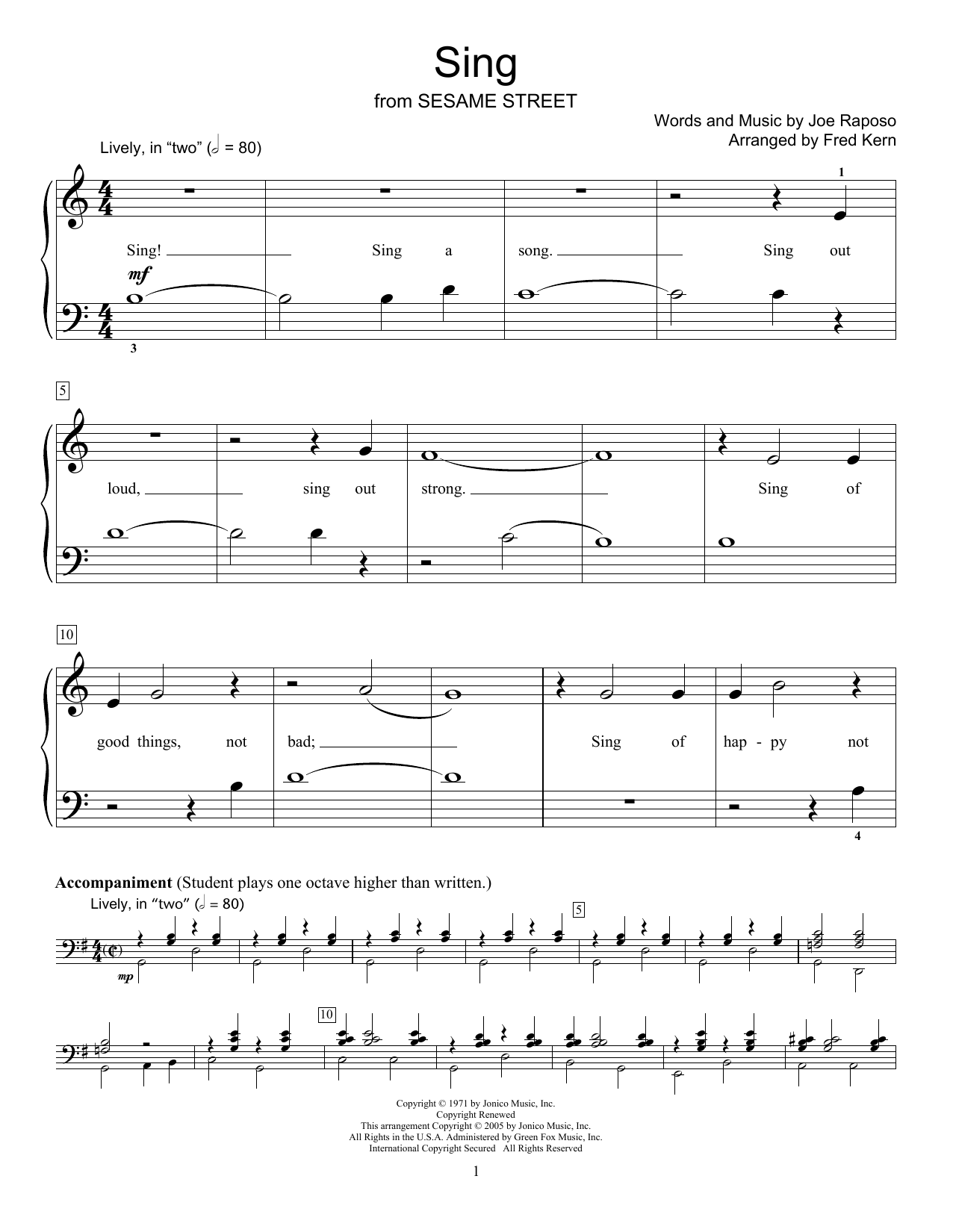 Produktbild zu: Sing (from Sesame Street) (arr. Fred Kern)