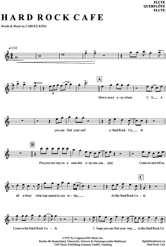Product gallery: Page 1 of 4 Hard Rock Cafe , King, Carole, (transverse flute)