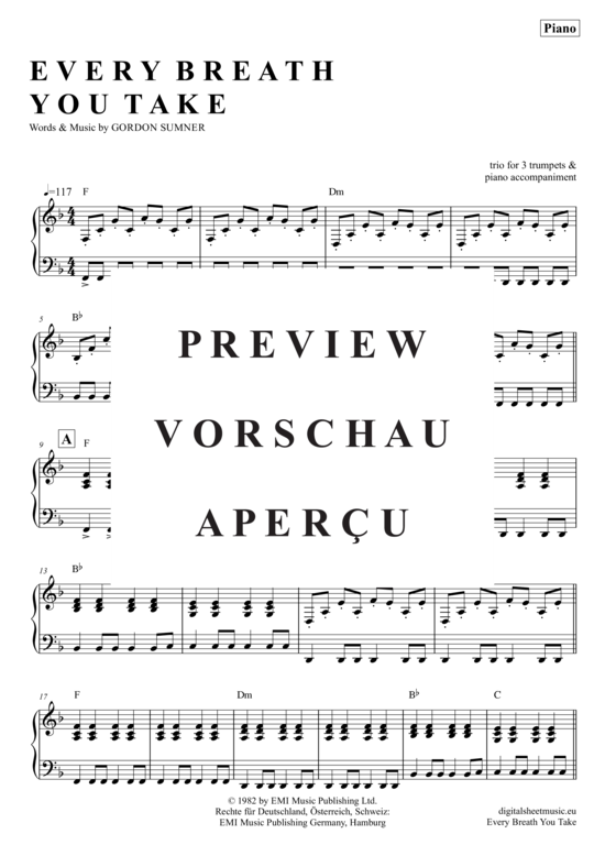 Produktgalerie: Seite 17 von 20 Every breath you take , Police, The, (Trompeten Trio + Klavier)