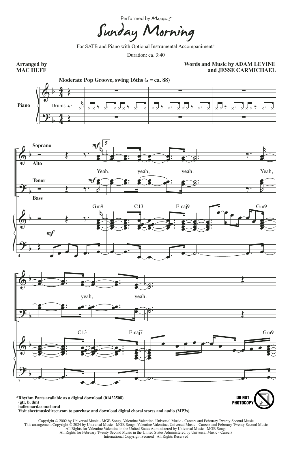 Product picture to: Sunday Morning (arr. Mac Huff)