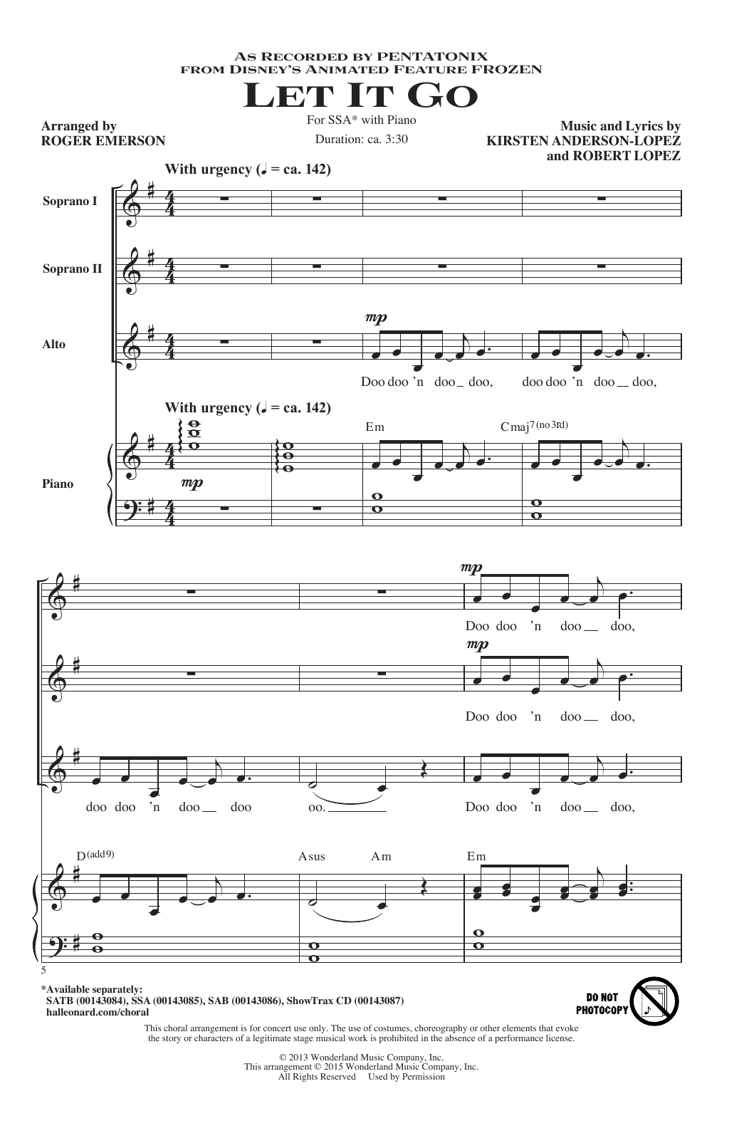 Product gallery: Page 1 of 1 Let It Go (from Frozen) (arr. Roger Emerson), Pentatonix