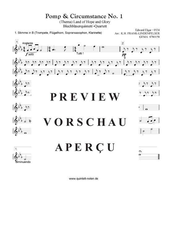 Produktgalerie: Seite 5 von 20 Thema aus Pomp and Circumstance No. 1 Quintett, variable Besetzung, , 