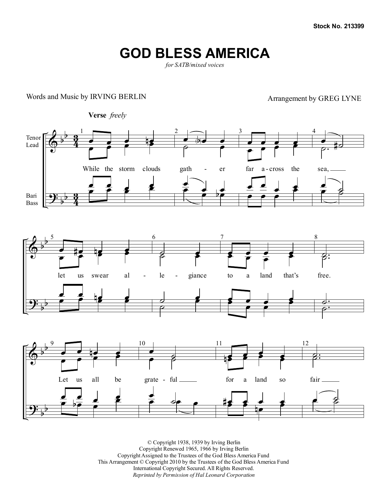 Product picture to: God Bless America (arr. Greg Lyne)