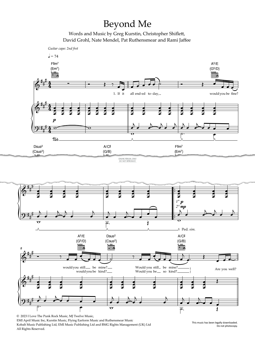 Produktgalerie: Seite 1 von 1 Beyond Me, Foo Fighters, Gesang, Gitarre, Klavier