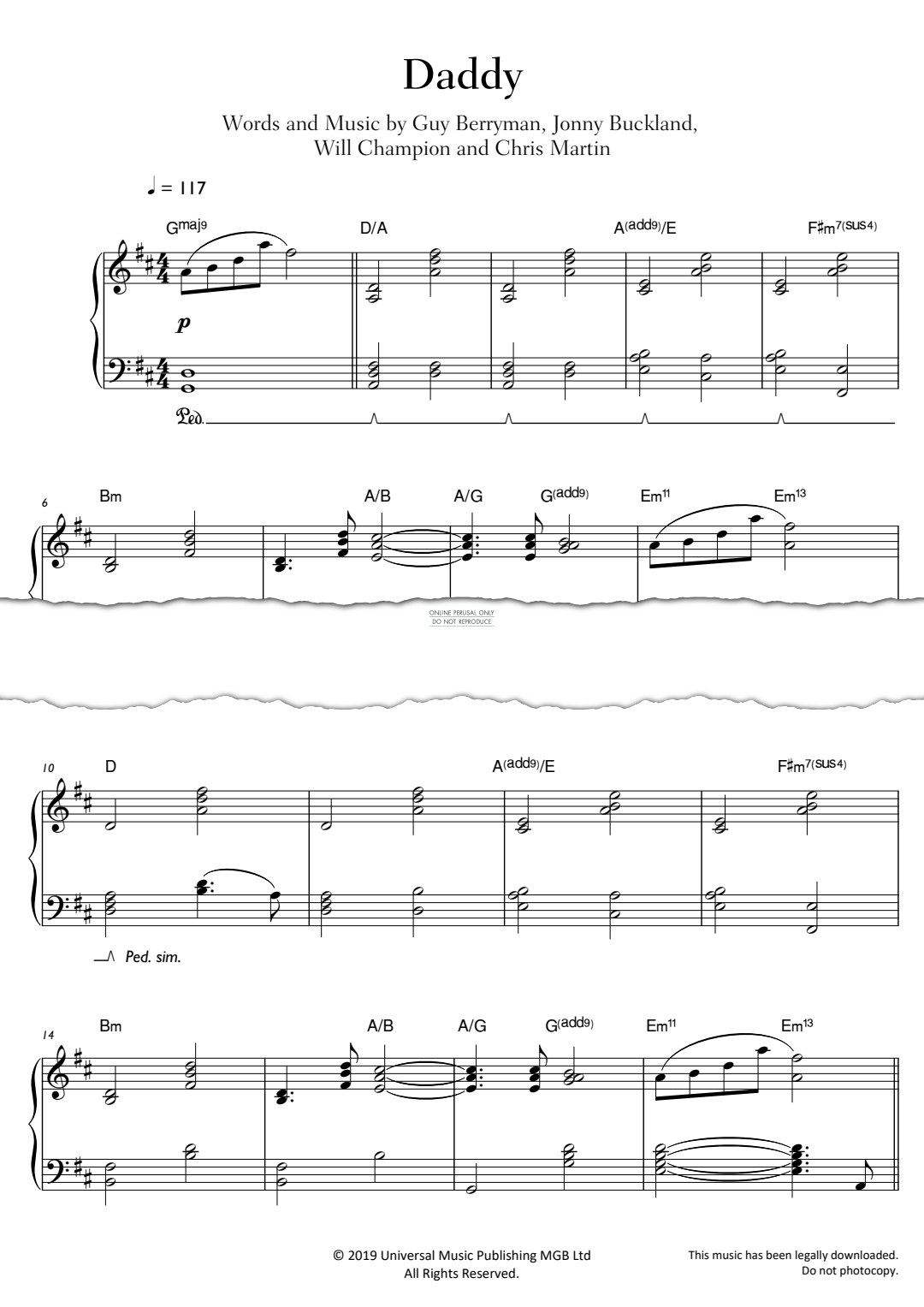 Produktgalerie: Seite 1 von 1 Daddy, Coldplay, Gesang, Gitarre, Klavier