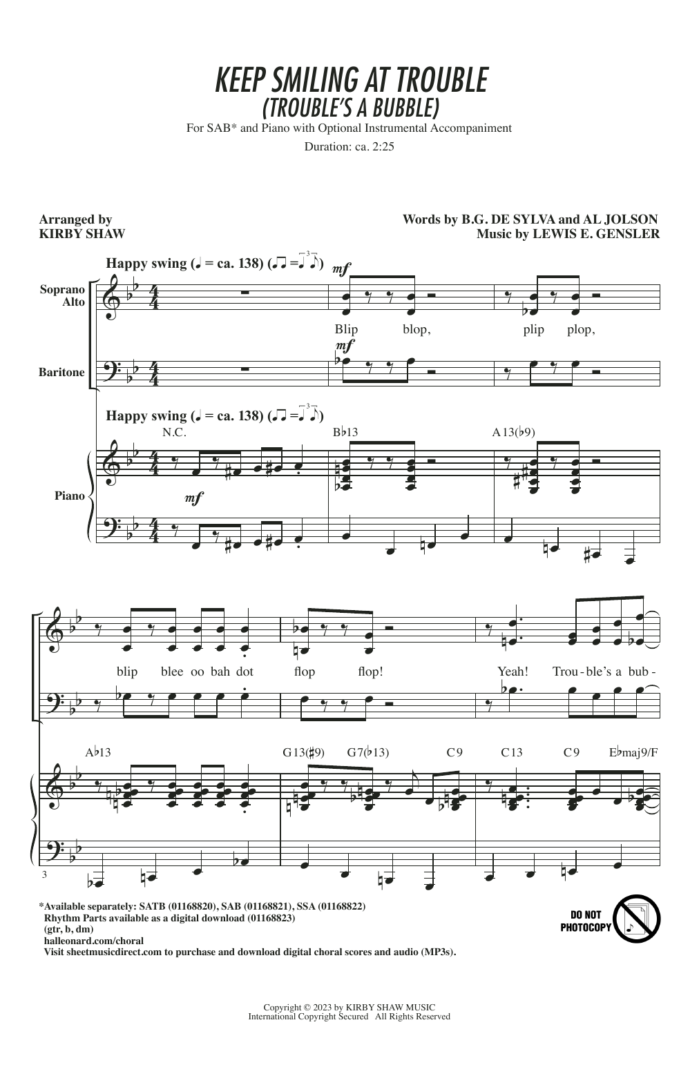 Produktgalerie: Seite 1 von 1 Keep Smiling At Trouble (Trouble's A Bubble) (arr. Kirby Shaw), Lewis E. Gensler, Chor