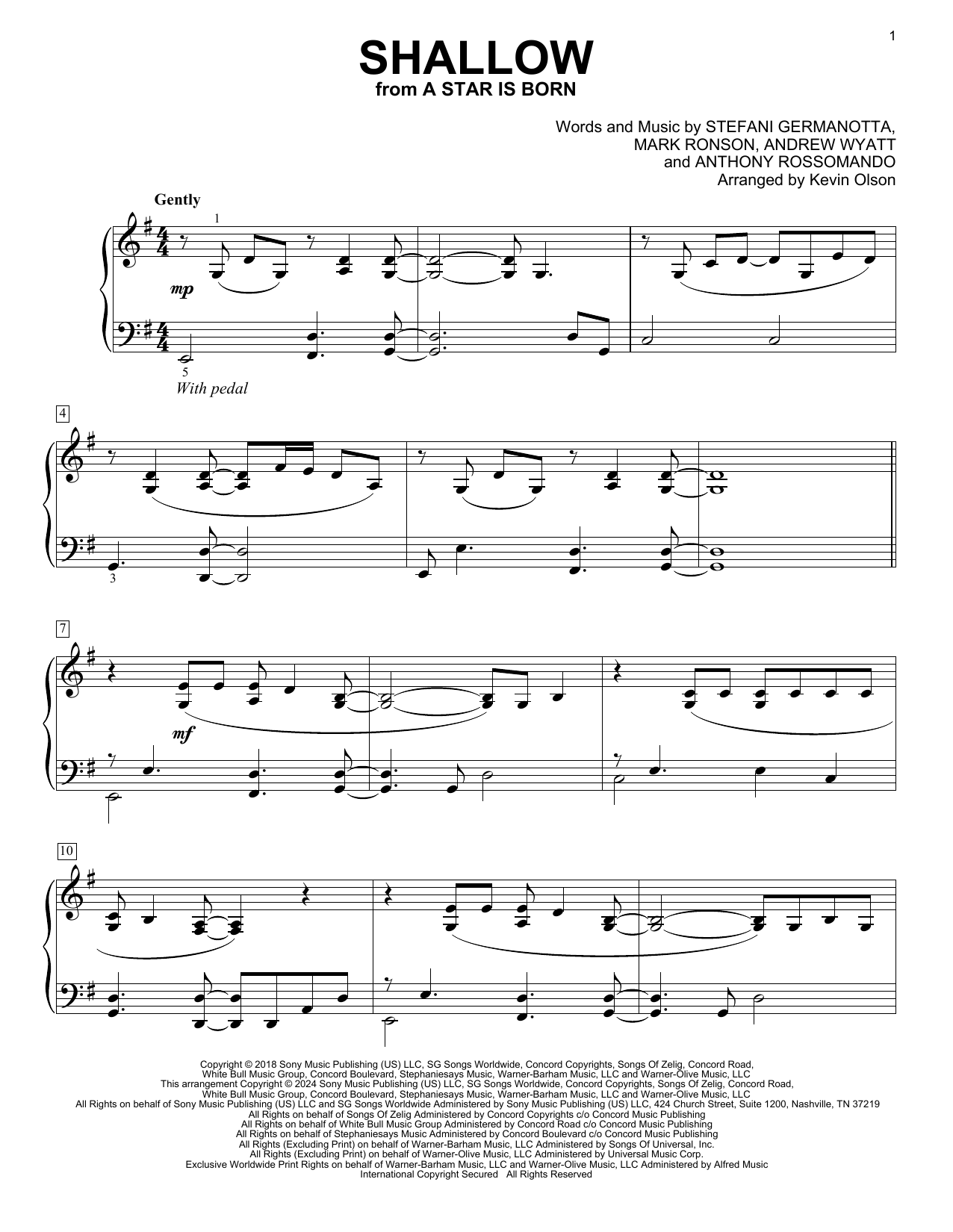 Produktgalerie: Seite 1 von 1 Shallow (from A Star Is Born) (arr. Kevin Olson), Lady Gaga & Bradley Cooper, Klavier