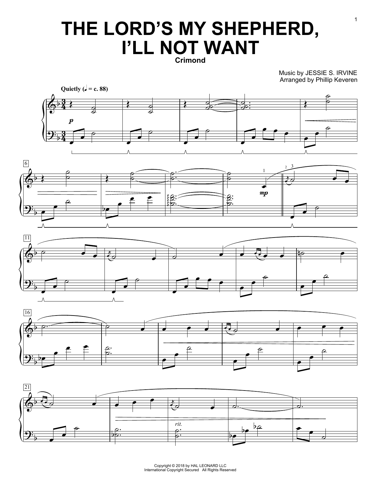Produktbild zu: The Lord's My Shepherd, I'll Not Want (arr. Phillip Keveren)