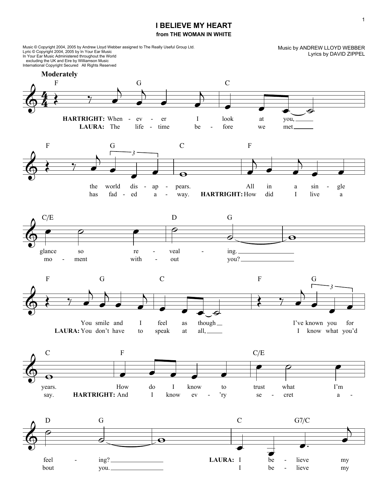 Produktbild zu: I Believe My Heart (from The Woman In White)
