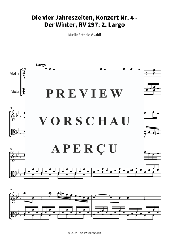 Produktgalerie: Seite 4 von 5 Die vier Jahreszeiten, Konzert Nr. 4 - Der Winter - 2. Largo, The Twiolins, (Duett Violine + Viola)