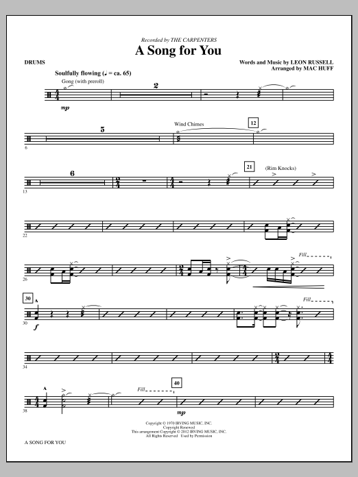 Produktgalerie: Seite 1 von 1 A Song For You (arr. Mac Huff) - Drums, Carpenters, Chor