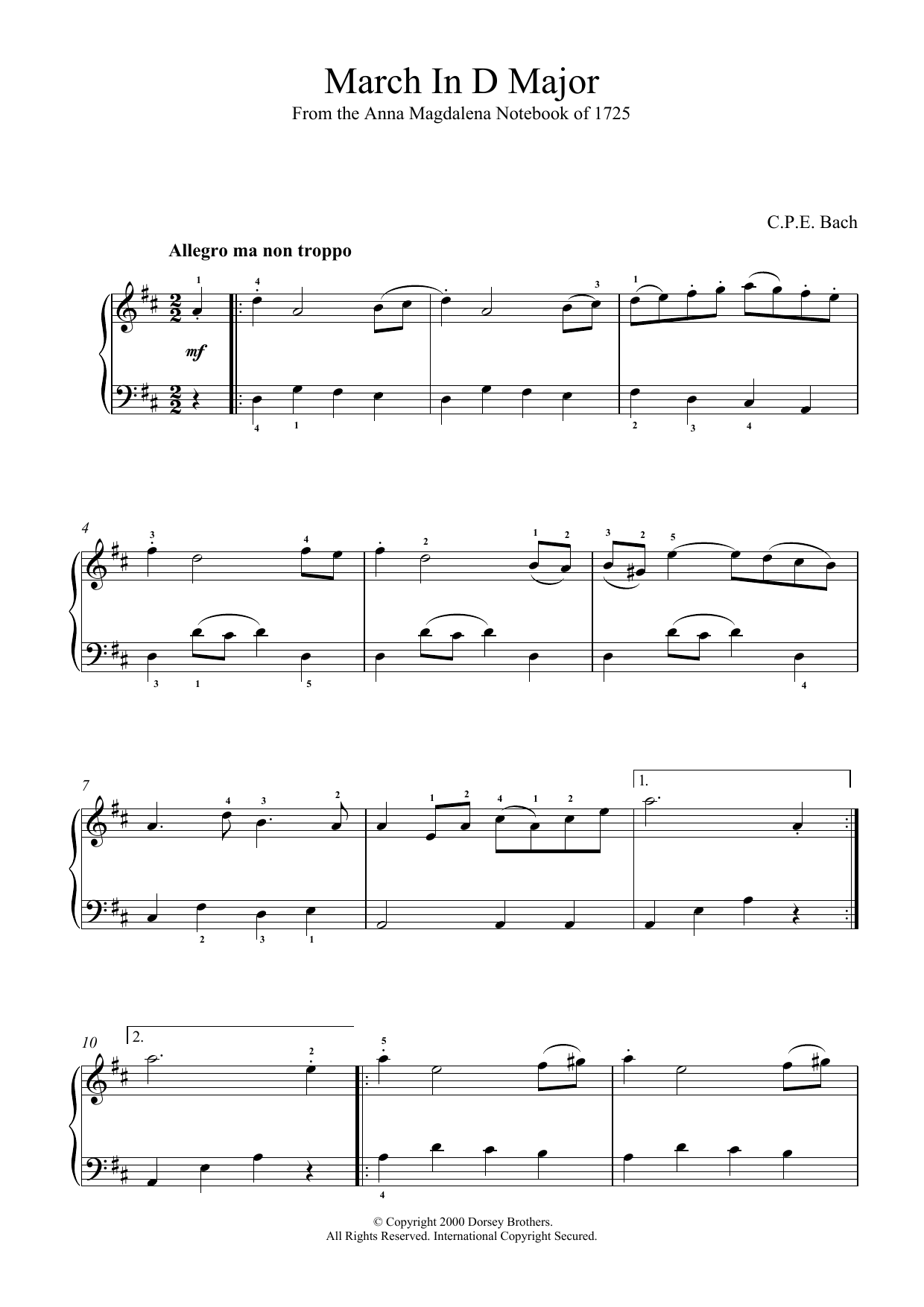 Product gallery: Page 1 of 1 March In D Major, BWV App. 122, Carl Philipp Emanuel Bach