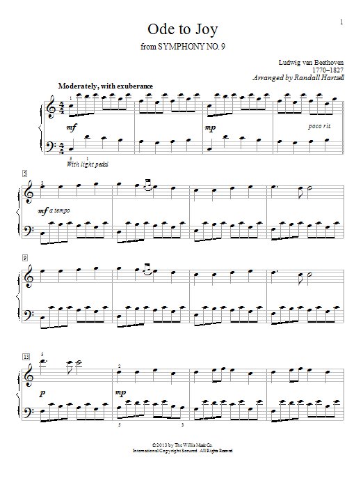 Product gallery: Page 1 of 1 Ode To Joy (arr. Randall Hartsell), Ludwig Van Beethoven