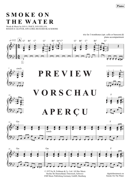 Product gallery: Page 19 of 21 Smoke On The Water , Deep Purple, (Trombone Trio + Piano)