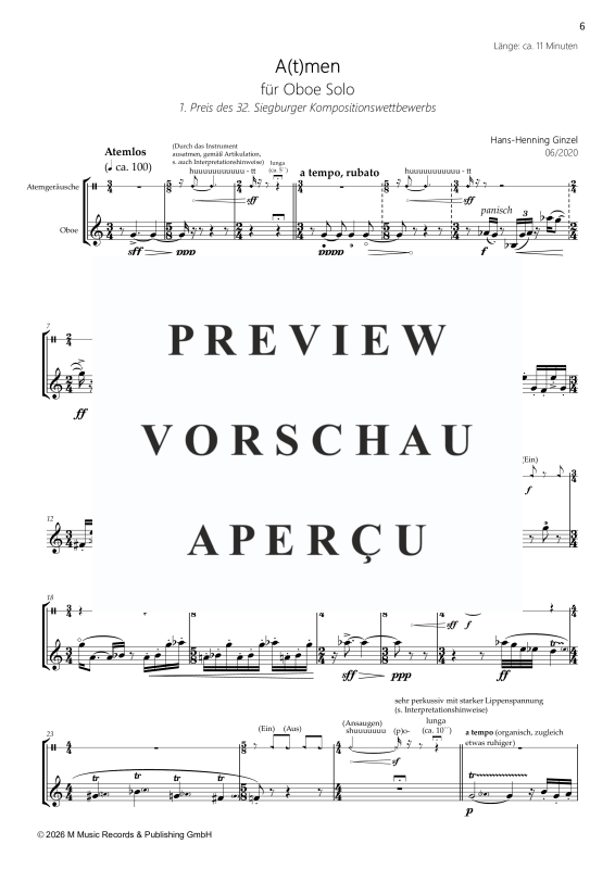 Product gallery: Page 8 of 11 A(t)men - 1. Preis des 32. Siegburger Kompositionswettbewerbs, , Oboe Solo