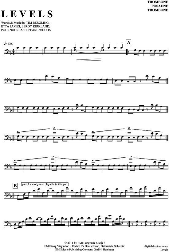 Product gallery: Page 1 of 4 Levels , Avicii, (Posaune / Bariton)