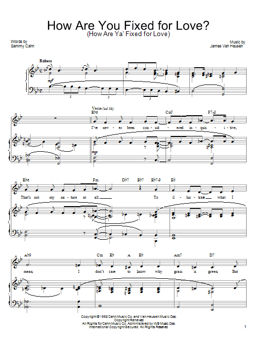 Product gallery: Page 1 of 1 How Are You Fixed For Love? (How Are Ya' Fixed For Love), Sammy Cahn