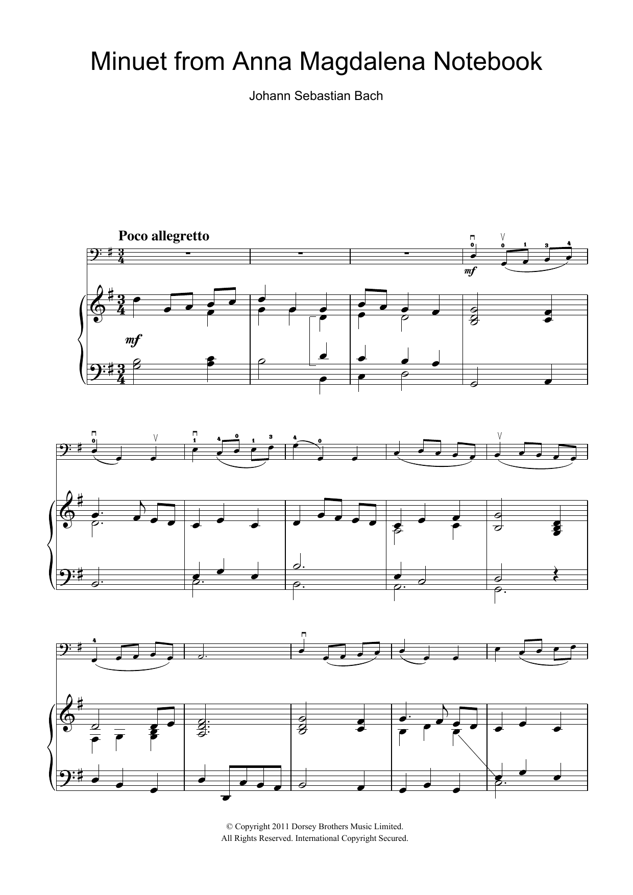 Produktgalerie: Seite 1 von 1 Minuet in G Major (from The Anna Magdalena Notebook), Johann Sebastian Bach, Violoncello