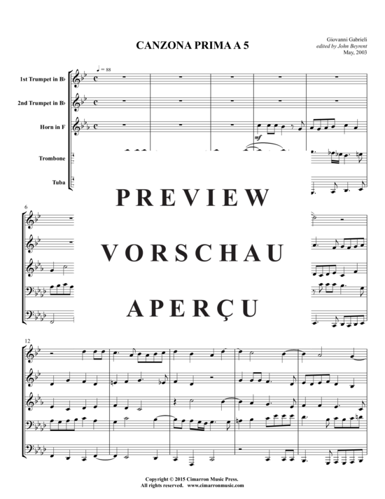 Produktgalerie: Seite 2 von 10 Canzona Prima a 5 , , (Blechbläserquintett)