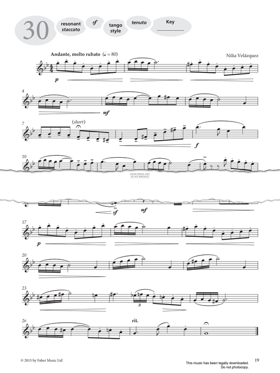 Product gallery: Page 1 of 1 Study No.30 Andante, molto rubato (from 'More Graded Studies For Flute Book One'), Nilia Velázquez