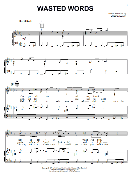 Produktgalerie: Seite 1 von 1 Wasted Words, Allman Brothers Band, Gesang, Gitarre, Klavier