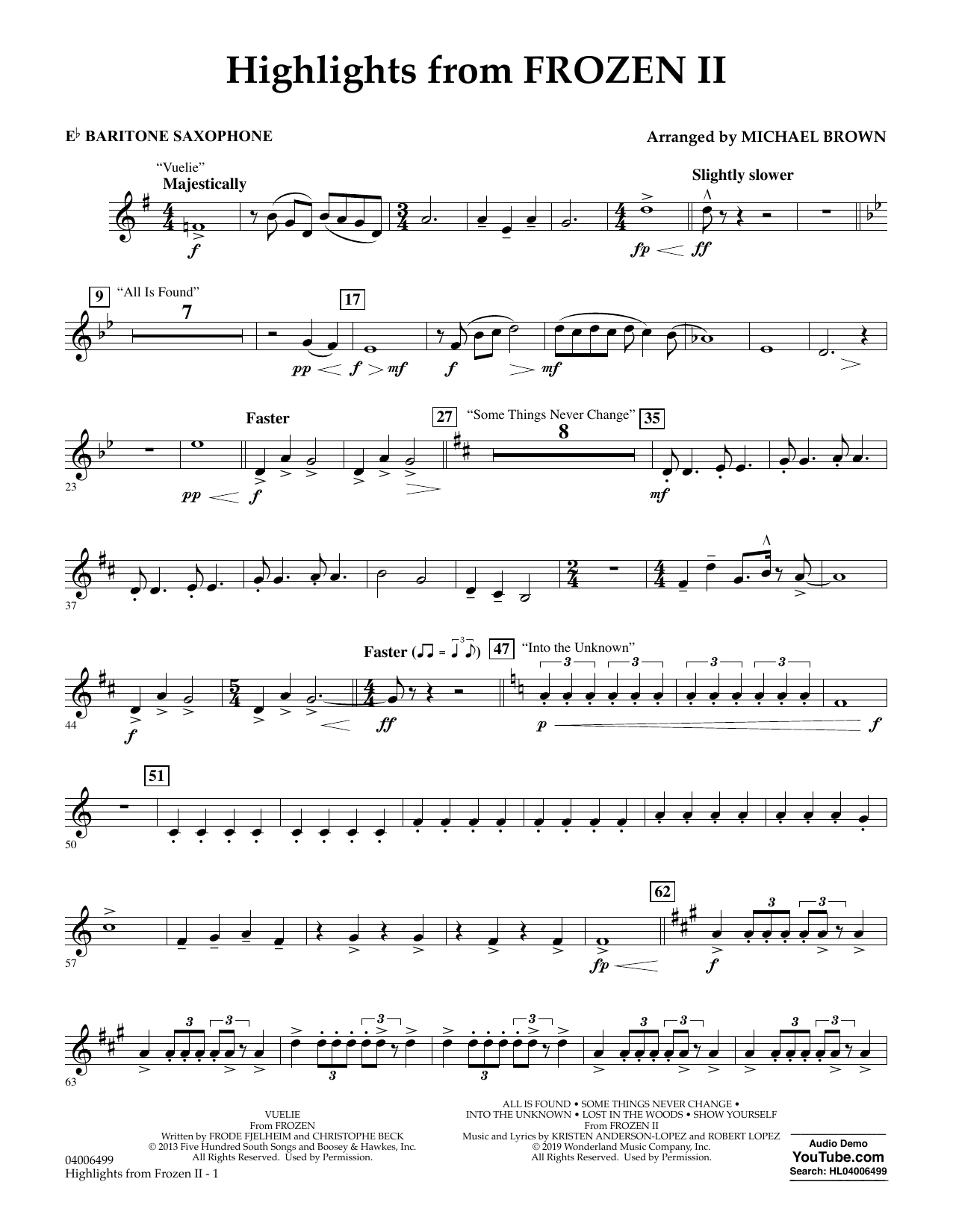 Produktbild zu: Highlights from Disney's Frozen 2 (arr. Michael Brown) - Eb Baritone Saxophone