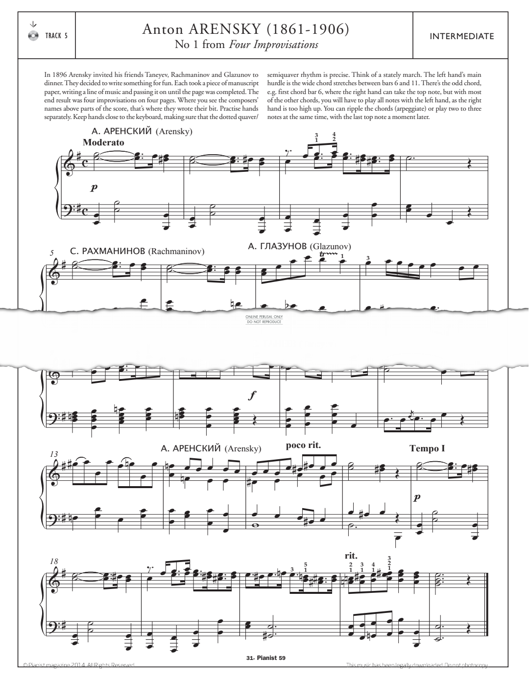 Product gallery: Page 1 of 1 Four Improvisations, No 1, Anton Arensky