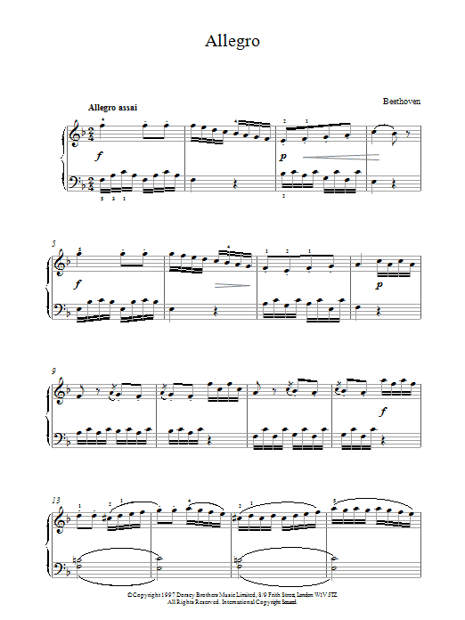 Product gallery: Page 1 of 1 Allegro In F, Ludwig Van Beethoven