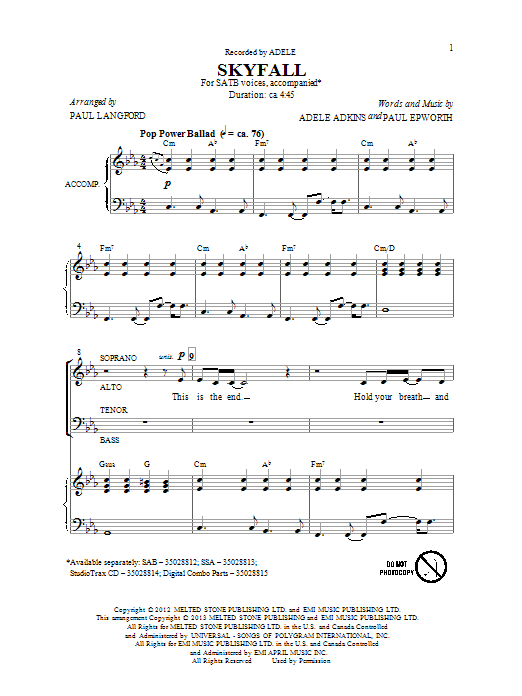 Product gallery: Page 1 of 1 Skyfall (arr. Paul Langford), Adele