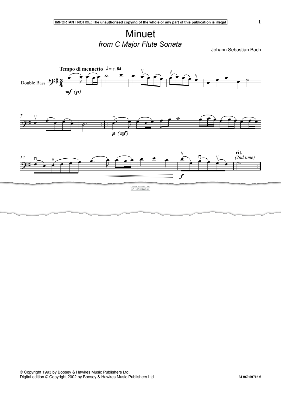 Product gallery: Page 1 of 1 Minuet from C Major Flute Sonata, Johann Sebastian Bach