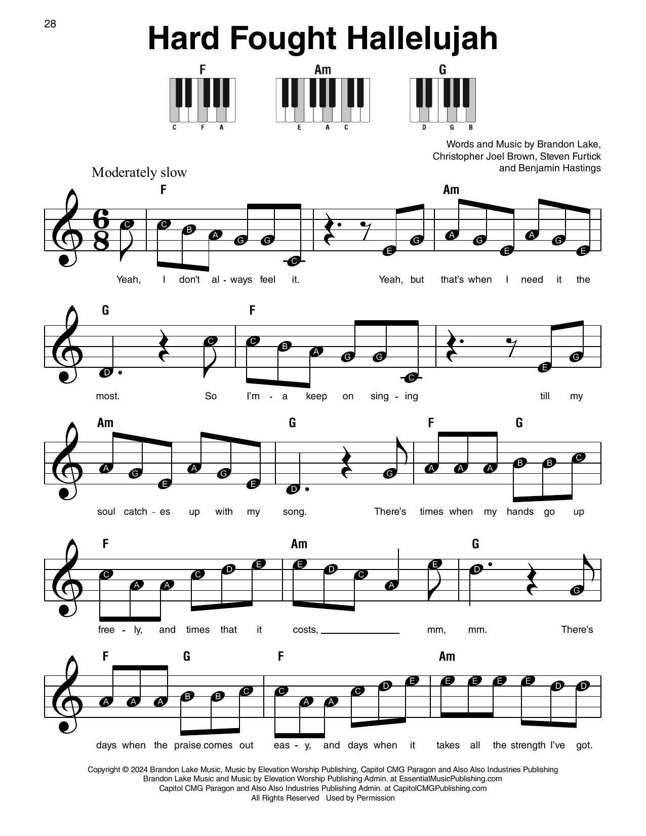 Produktgalerie: Seite 1 von 1 Hard Fought Hallelujah (feat. Jelly Roll), Brandon Lake, Klavier