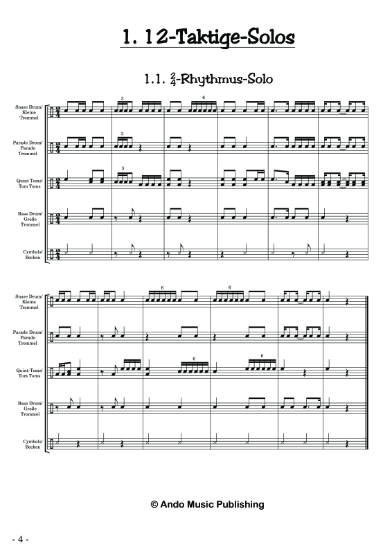 gallery: Solos für Marschtrommler - Band 2, , 40 Solo Stücke für erweiterte Marschbesetzung: Kleine Trommel, Parade Trommel, Große Trommel, Tom Toms und Becken