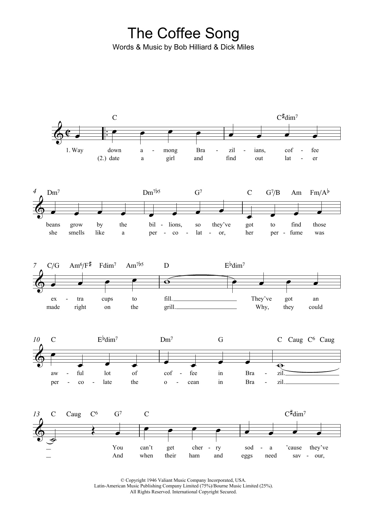Product gallery: Page 1 of 1 The Coffee Song, Bob Hilliard