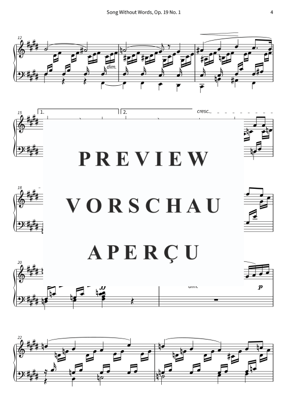 Product gallery: Page 6 of 8 Song Without Words, Op. 19 No. 1, , Klavier Solo