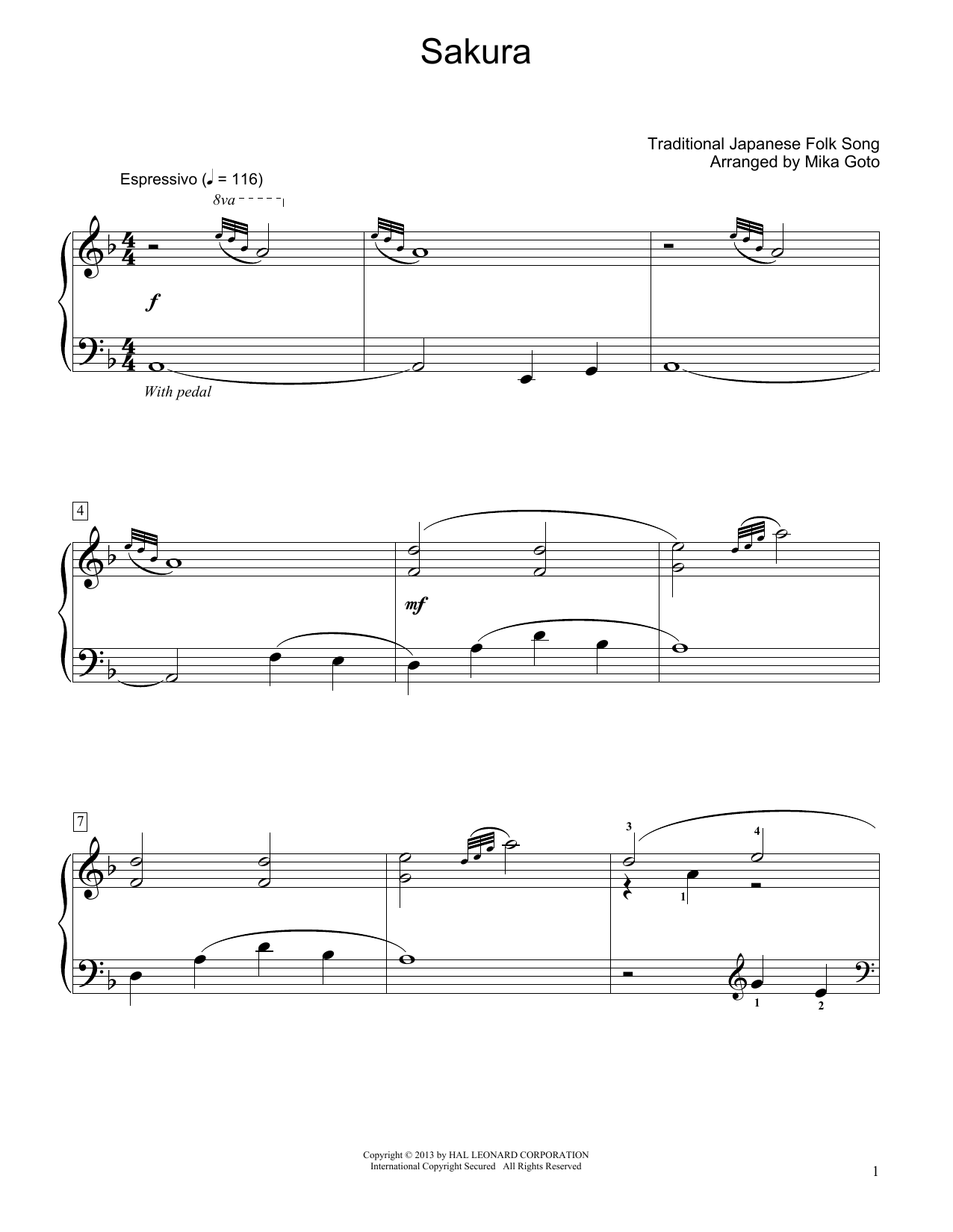 Product gallery: Page 1 of 1 Sakura (arr. Mika Goto), Traditional Japanese Folk Song