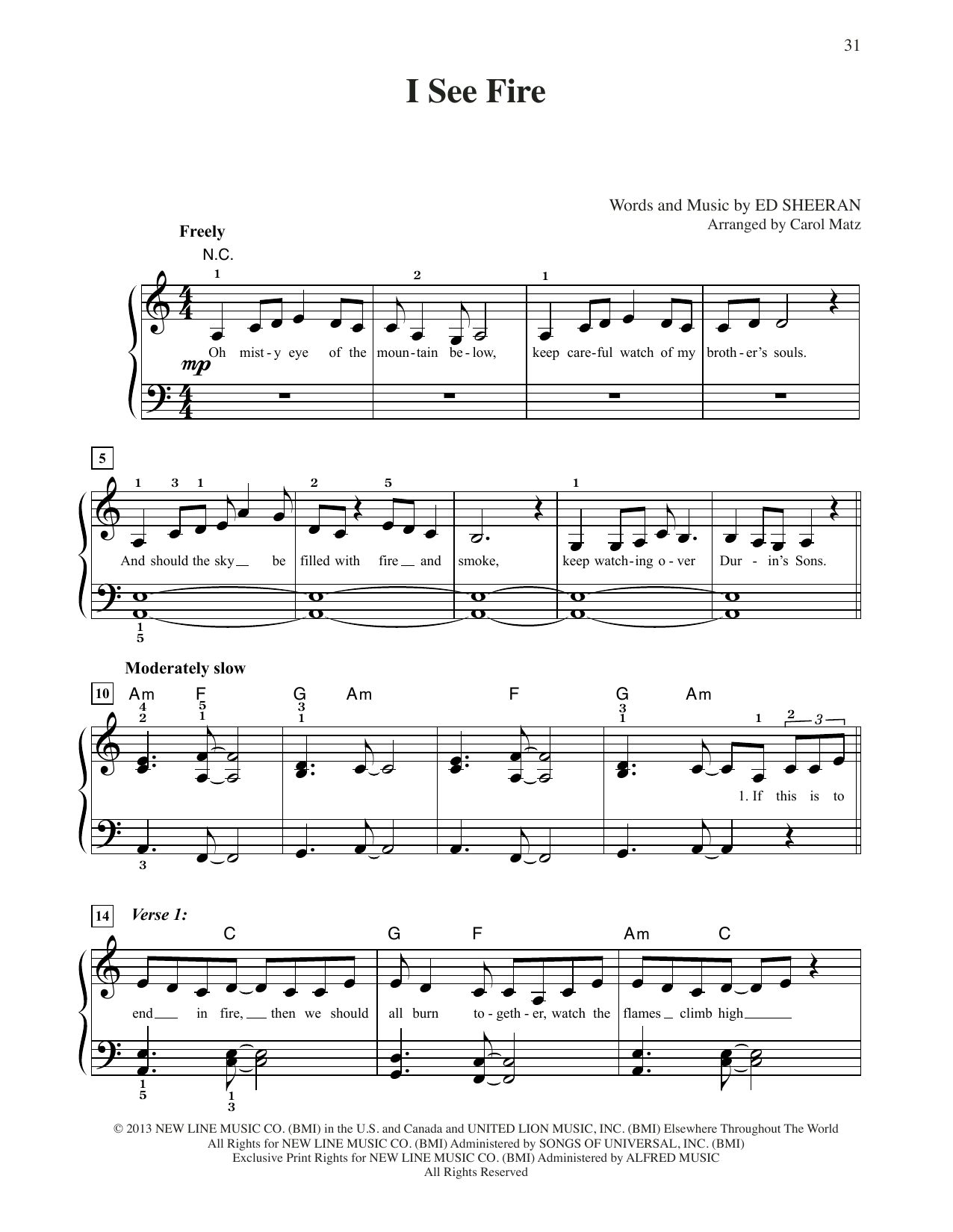 Product picture to: I See Fire (from The Hobbit: The Desolation of Smaug) (arr. Carol Matz)