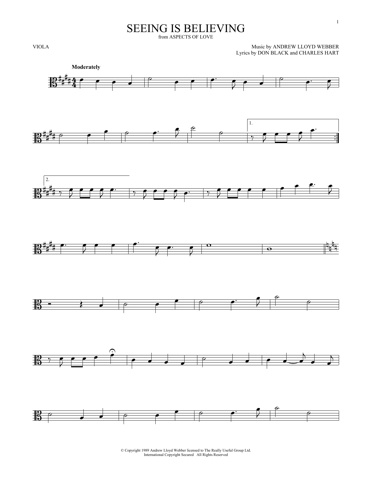 Product gallery: Page 1 of 1 Seeing Is Believing (from Aspects of Love), Andrew Lloyd Webber