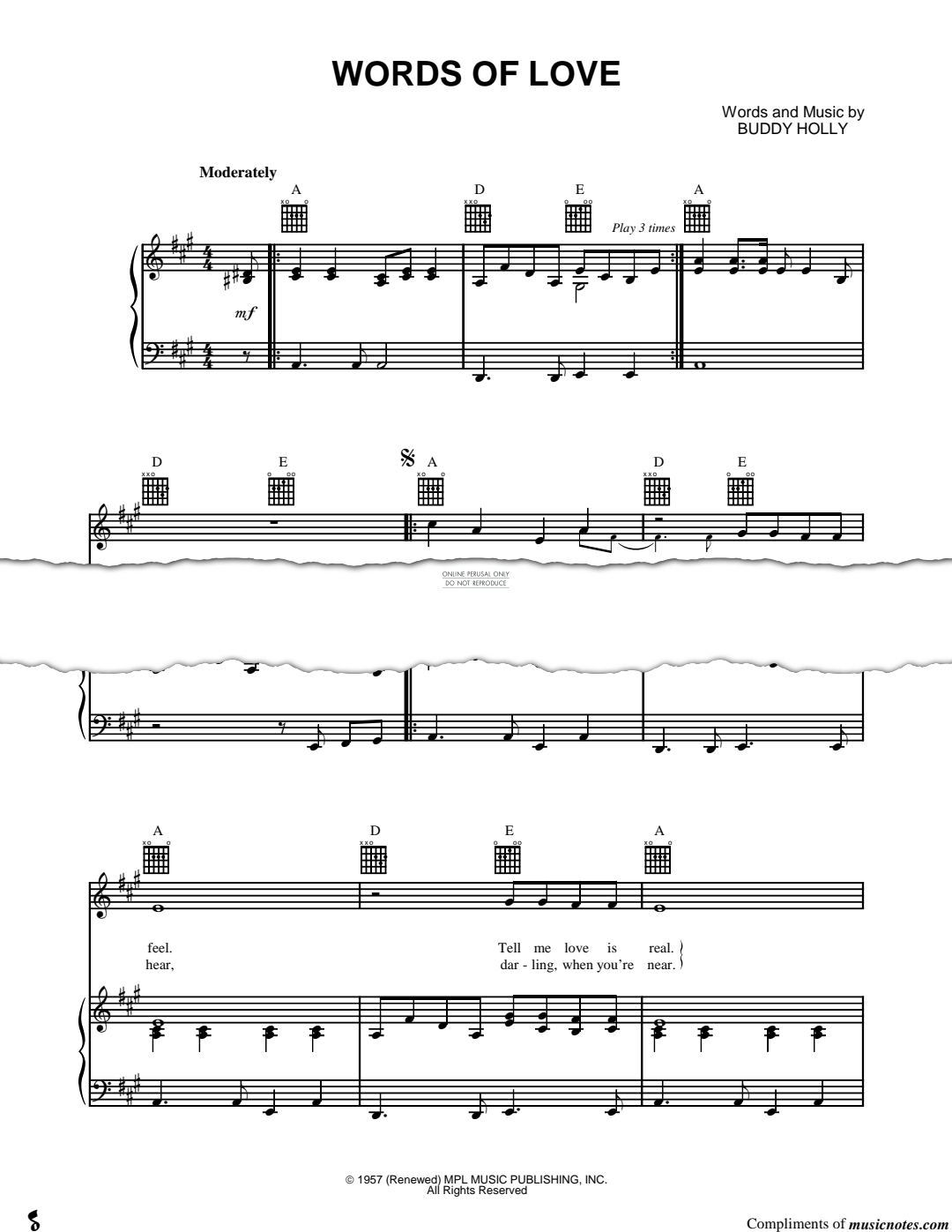 Produktgalerie: Seite 1 von 1 Words Of Love, Buddy Holly, Gesang, Gitarre, Klavier