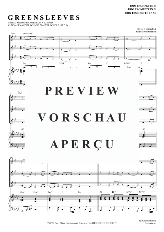 Produktgalerie: Seite 2 von 11 Greensleeves, Simoni, Edward, (Trompeten Trio + Klavier)