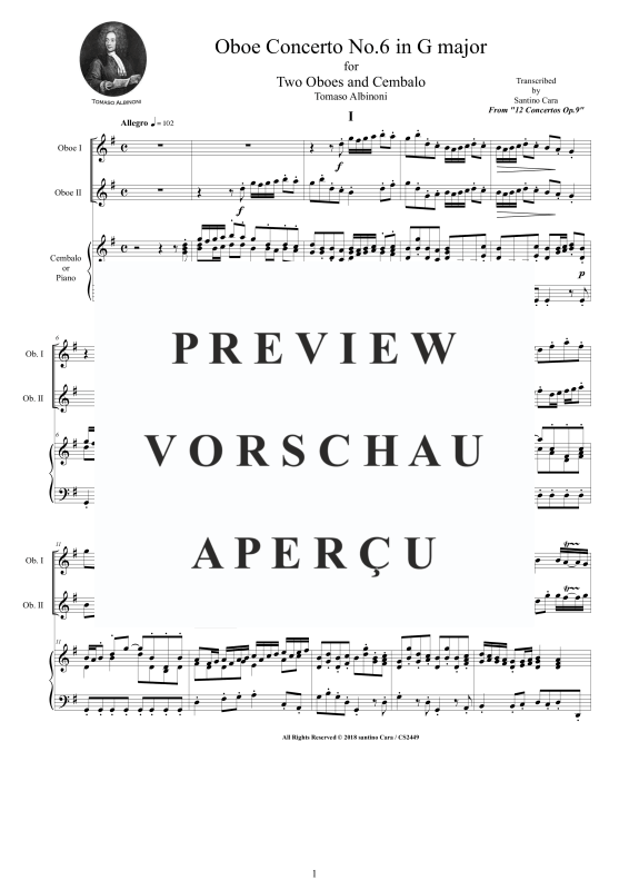 Produktgalerie: Seite 2 von 11 Oboe Concerto No.6 in G-Dur Op.9, , 2 Oboen und Cembalo