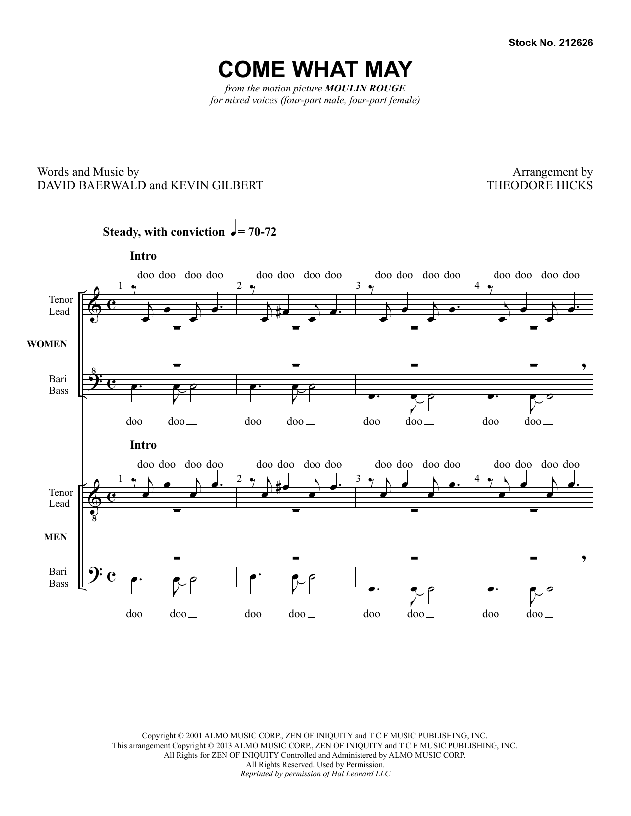 Produktbild zu: Come What May (from Moulin Rouge) (arr. Theodore Hicks)